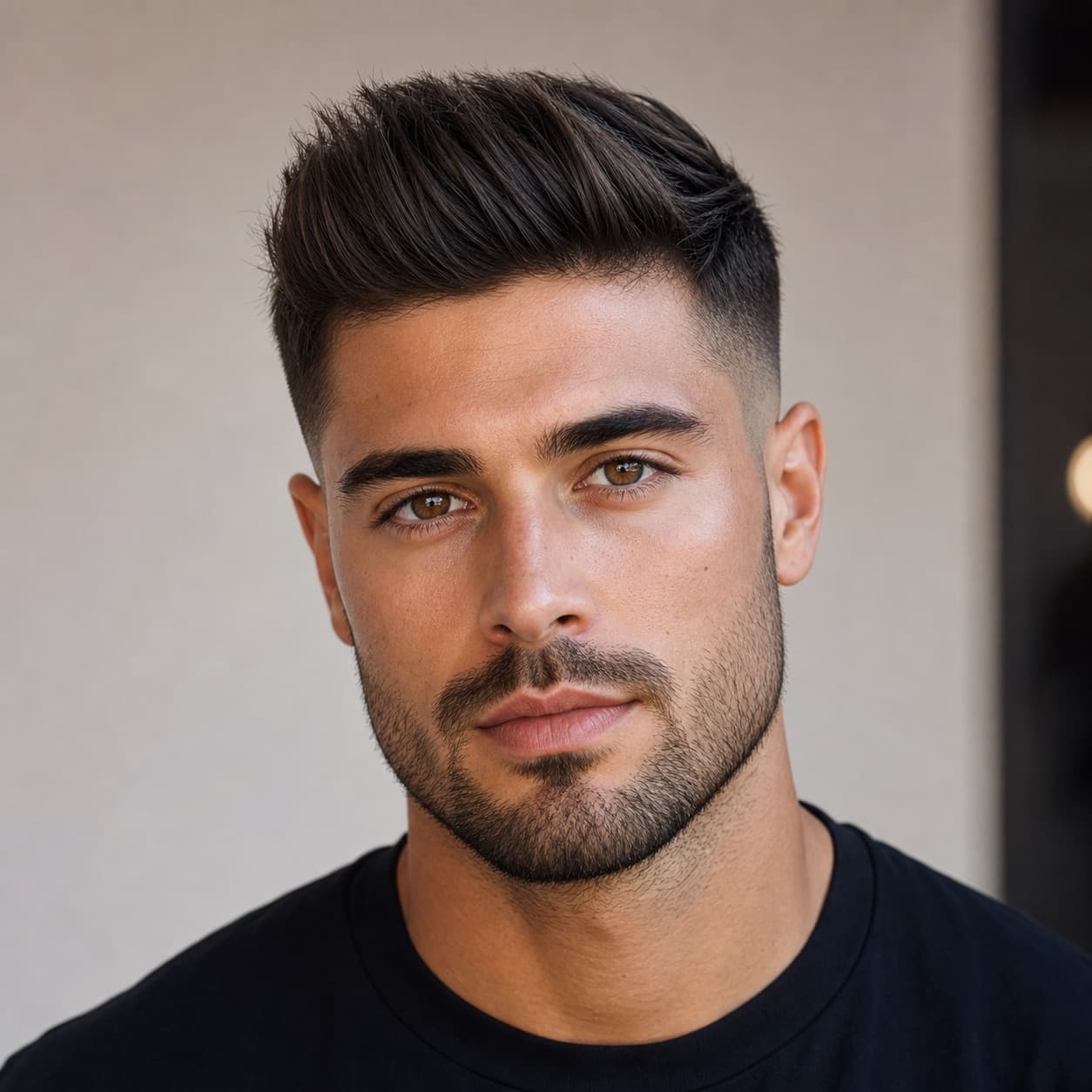 Man with clean taper fade and styled quiff