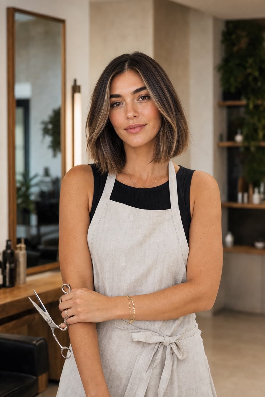 Confident female hairstylist in a minimalist salon
